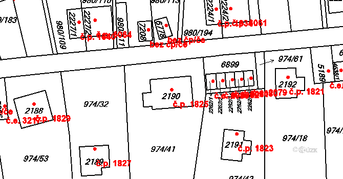 Zlín 1825 na parcele st. 2190 v KÚ Zlín, Katastrální mapa