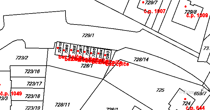 Sedlčany 42120233 na parcele st. 728/3 v KÚ Sedlčany, Katastrální mapa