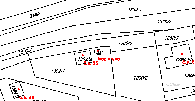 Divišov 42143233 na parcele st. 1301 v KÚ Divišov u Benešova, Katastrální mapa