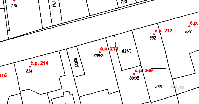 Píšť 213 na parcele st. 830/2 v KÚ Píšť, Katastrální mapa