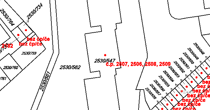 Předměstí 2506,2507,2508,2509, Opava na parcele st. 2530/547 v KÚ Opava-Předměstí, Katastrální mapa