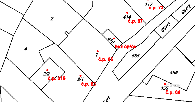 Chlebičov 65 na parcele st. 1 v KÚ Chlebičov, Katastrální mapa