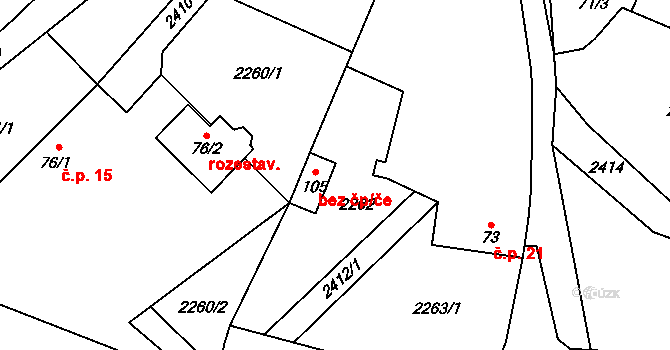 Řimovice 45418233 na parcele st. 105 v KÚ Řimovice, Katastrální mapa