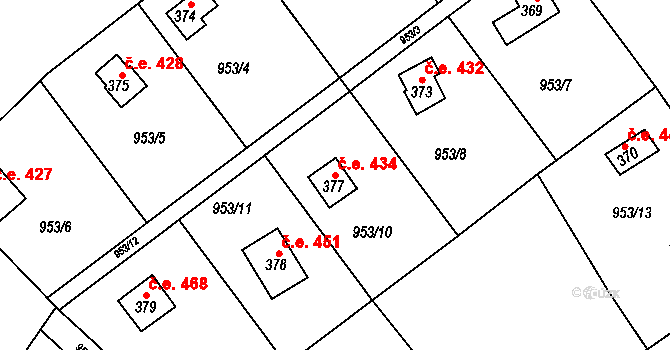 Břestek 434 na parcele st. 377 v KÚ Břestek, Katastrální mapa