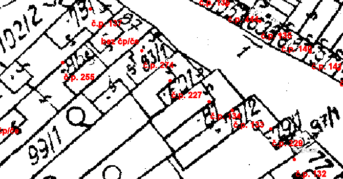 Strání 227 na parcele st. 601 v KÚ Strání, Katastrální mapa