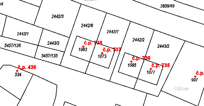 Polešovice 737 na parcele st. 1073 v KÚ Polešovice, Katastrální mapa