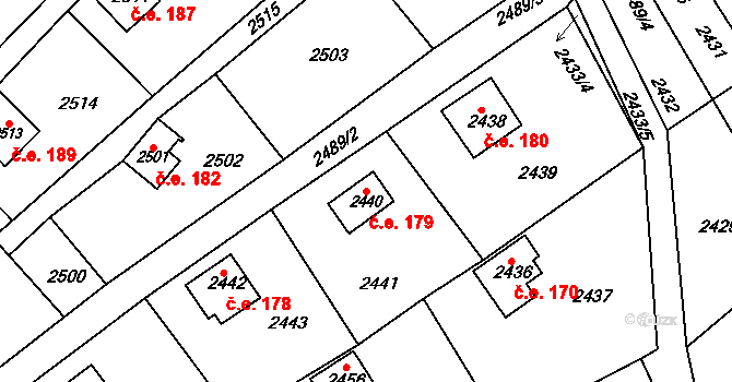 Buchlovice 179 na parcele st. 2440 v KÚ Buchlovice, Katastrální mapa