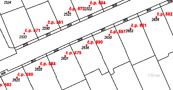 Nivnice 590 na parcele st. 2634 v KÚ Nivnice, Katastrální mapa