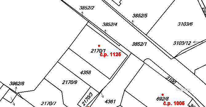 Žichlínské Předměstí 1125, Lanškroun na parcele st. 2170/1 v KÚ Lanškroun, Katastrální mapa