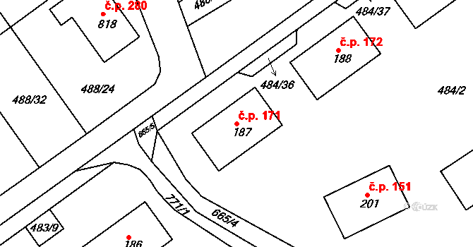 Prachovice 171 na parcele st. 187 v KÚ Prachovice, Katastrální mapa