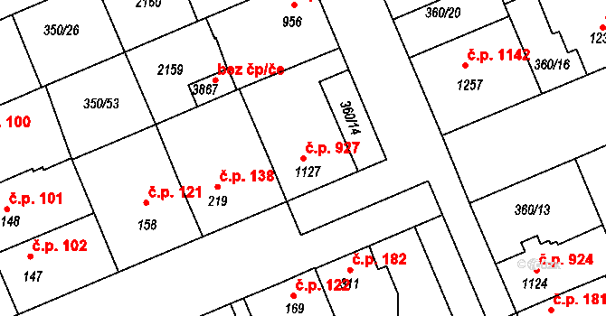 Slaný 927 na parcele st. 1127 v KÚ Slaný, Katastrální mapa