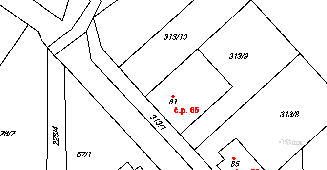 Rasochy 65, Uhlířská Lhota na parcele st. 81 v KÚ Rasochy, Katastrální mapa