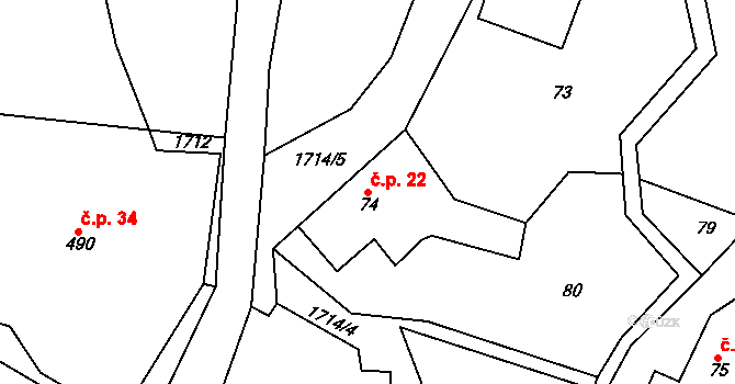 Lipová 22 na parcele st. 74 v KÚ Lipová u Šluknova, Katastrální mapa