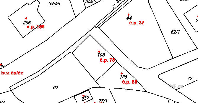 Březina 75 na parcele st. 108 v KÚ Březina u Rokycan, Katastrální mapa