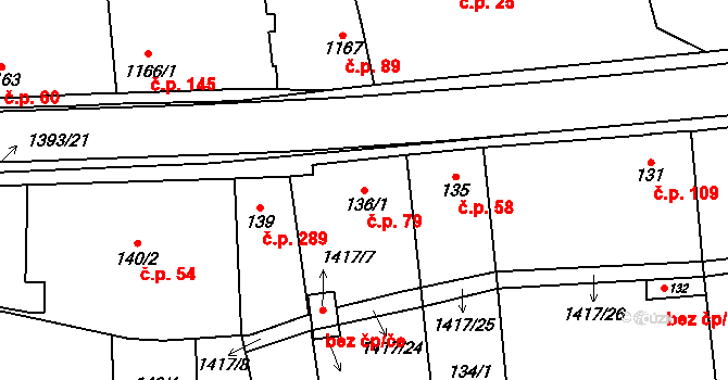 Tlučná 79 na parcele st. 136/1 v KÚ Tlučná, Katastrální mapa