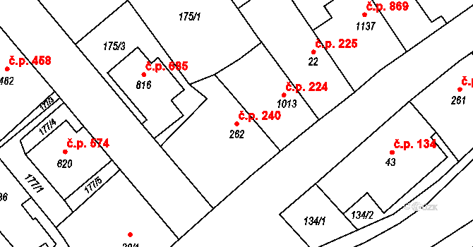 Sezemice 240 na parcele st. 262 v KÚ Sezemice nad Loučnou, Katastrální mapa