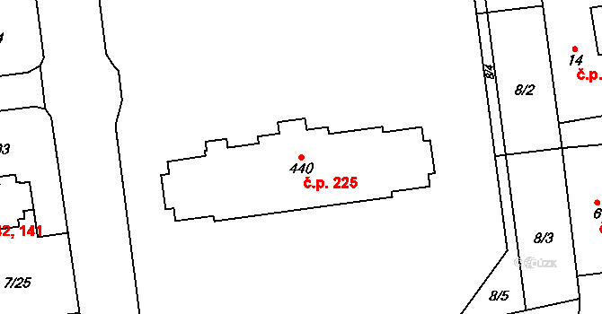 Ohrazenice 225, Pardubice na parcele st. 440 v KÚ Ohrazenice, Katastrální mapa