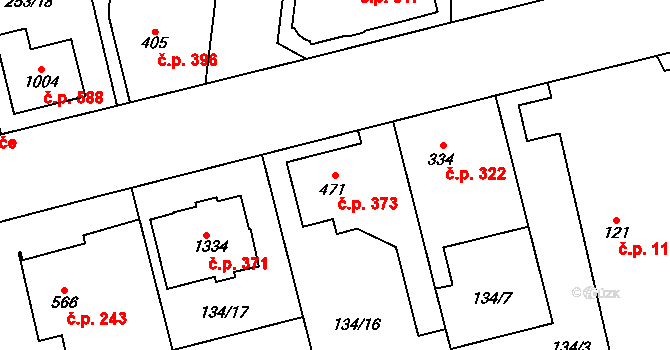 Rosice 373, Pardubice na parcele st. 471 v KÚ Rosice nad Labem, Katastrální mapa