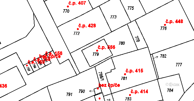Rájec 556, Rájec-Jestřebí na parcele st. 779 v KÚ Rájec nad Svitavou, Katastrální mapa