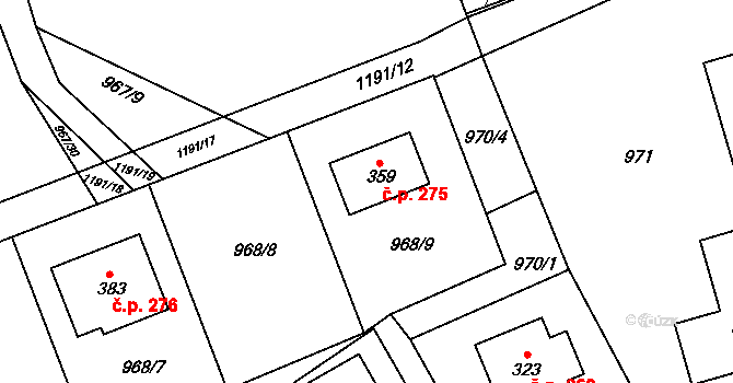 Hrabišín 275 na parcele st. 359 v KÚ Hrabišín, Katastrální mapa