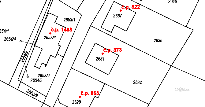 Kopřivnice 373 na parcele st. 2631 v KÚ Kopřivnice, Katastrální mapa