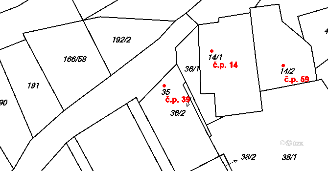Svatava 39, Černovice na parcele st. 35 v KÚ Svatava u Černovic, Katastrální mapa