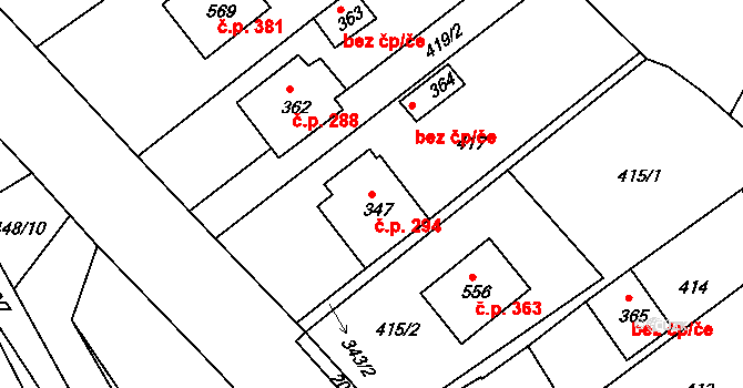 Merklín 294 na parcele st. 347 v KÚ Merklín u Přeštic, Katastrální mapa
