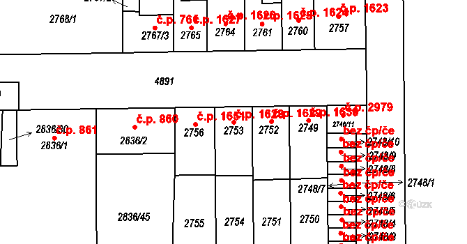 Louny 1628 na parcele st. 2753 v KÚ Louny, Katastrální mapa