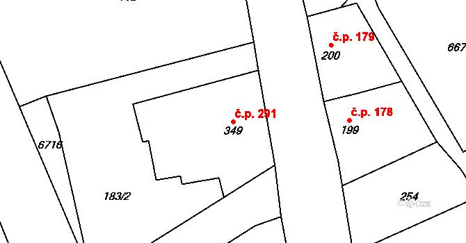 Habry 291 na parcele st. 349 v KÚ Habry, Katastrální mapa