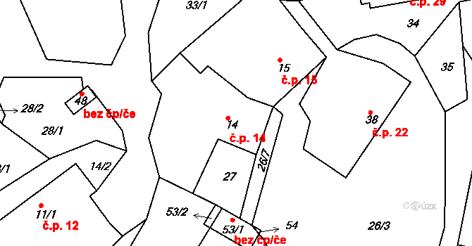 Petrovice u Uhelné Příbramě 14, Uhelná Příbram na parcele st. 14 v KÚ Petrovice u Uhelné Příbramě, Katastrální mapa