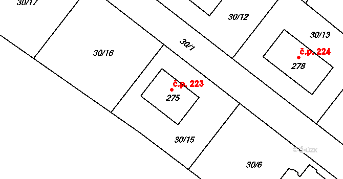 Vrbová Lhota 223 na parcele st. 275 v KÚ Vrbová Lhota, Katastrální mapa