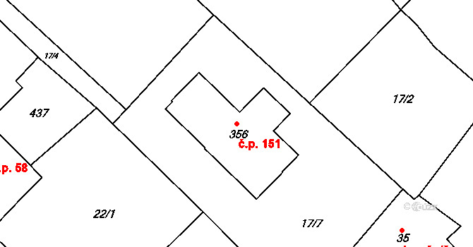 Konětopy 151 na parcele st. 356 v KÚ Konětopy, Katastrální mapa