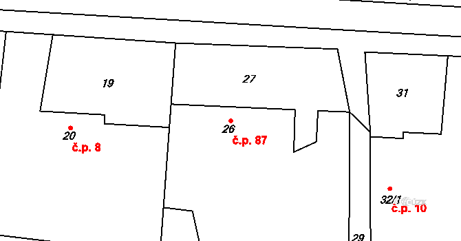 Králova Lhota 87 na parcele st. 26 v KÚ Králova Lhota u Českého Meziříčí, Katastrální mapa