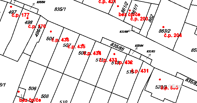 Drnholec 433 na parcele st. 511 v KÚ Drnholec, Katastrální mapa