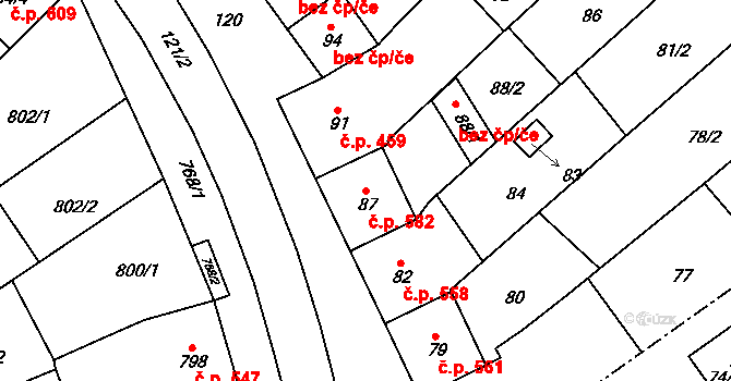 Šitbořice 582 na parcele st. 87 v KÚ Šitbořice, Katastrální mapa