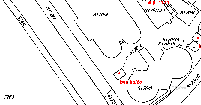 Hustopeče 1171 na parcele st. 3170/3 v KÚ Hustopeče u Brna, Katastrální mapa