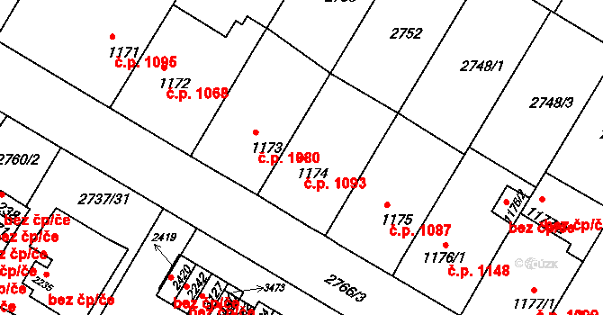 Bystřice pod Hostýnem 1093 na parcele st. 1174 v KÚ Bystřice pod Hostýnem, Katastrální mapa
