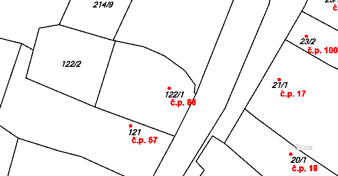 Lukov 86 na parcele st. 122/1 v KÚ Lukov nad Dyjí, Katastrální mapa