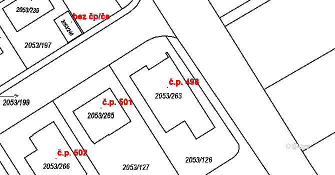 Strkov 498, Planá nad Lužnicí na parcele st. 2053/263 v KÚ Planá nad Lužnicí, Katastrální mapa