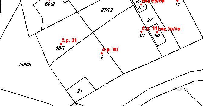 Běruničky 10, Běrunice na parcele st. 9 v KÚ Běruničky, Katastrální mapa