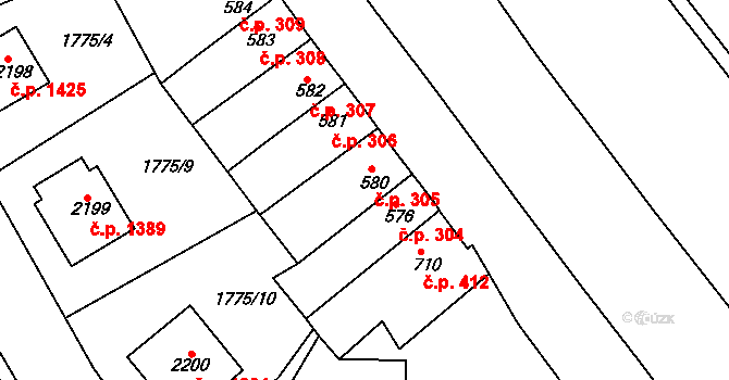 Čáslav-Nové Město 305, Čáslav na parcele st. 580 v KÚ Čáslav, Katastrální mapa