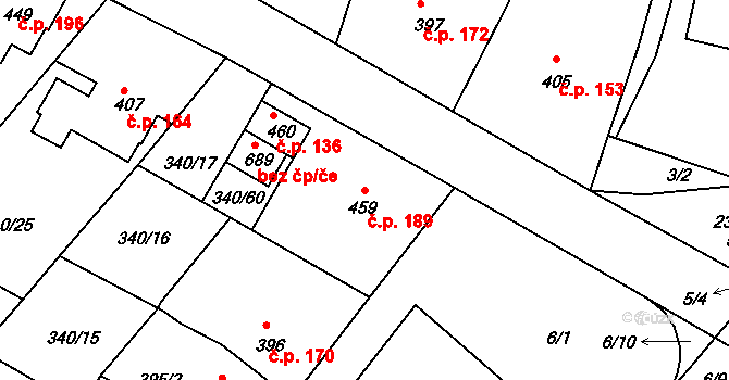 Držkov 189 na parcele st. 459 v KÚ Držkov, Katastrální mapa