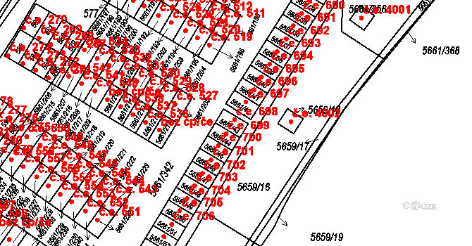 Jihlava 698 na parcele st. 5661/43 v KÚ Jihlava, Katastrální mapa