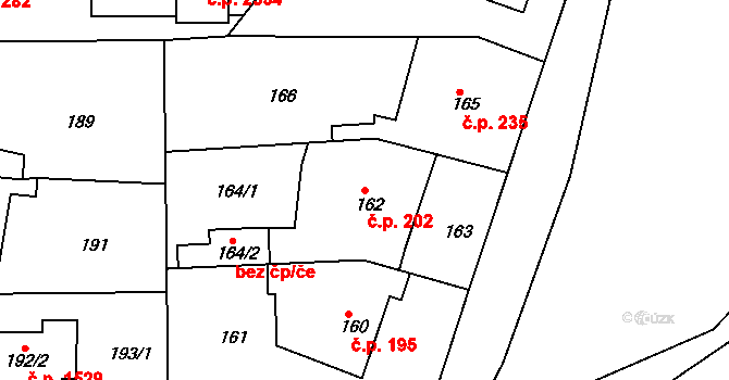 Roztoky 202 na parcele st. 162 v KÚ Roztoky u Prahy, Katastrální mapa