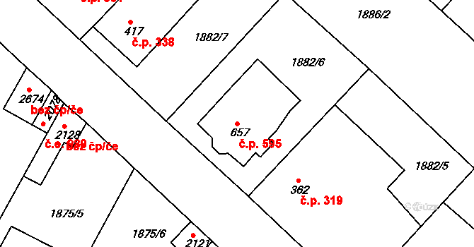 Tišnov 595 na parcele st. 657 v KÚ Tišnov, Katastrální mapa