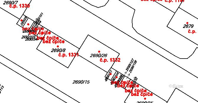 Slavkov u Brna 1332 na parcele st. 2690/26 v KÚ Slavkov u Brna, Katastrální mapa