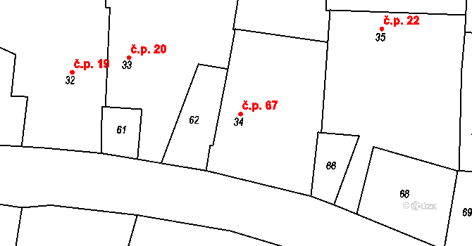 Býkov 67, Býkov-Láryšov na parcele st. 34 v KÚ Býkov, Katastrální mapa