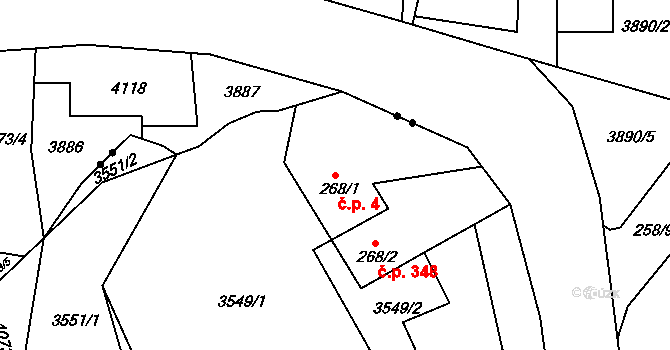 Kozlovice 4 na parcele st. 268/1 v KÚ Kozlovice, Katastrální mapa