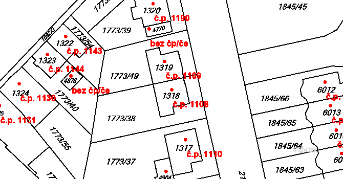 Šumperk 1108 na parcele st. 1318 v KÚ Šumperk, Katastrální mapa