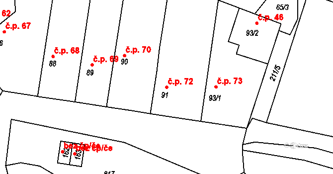 Hořešovice 72 na parcele st. 91 v KÚ Hořešovice, Katastrální mapa